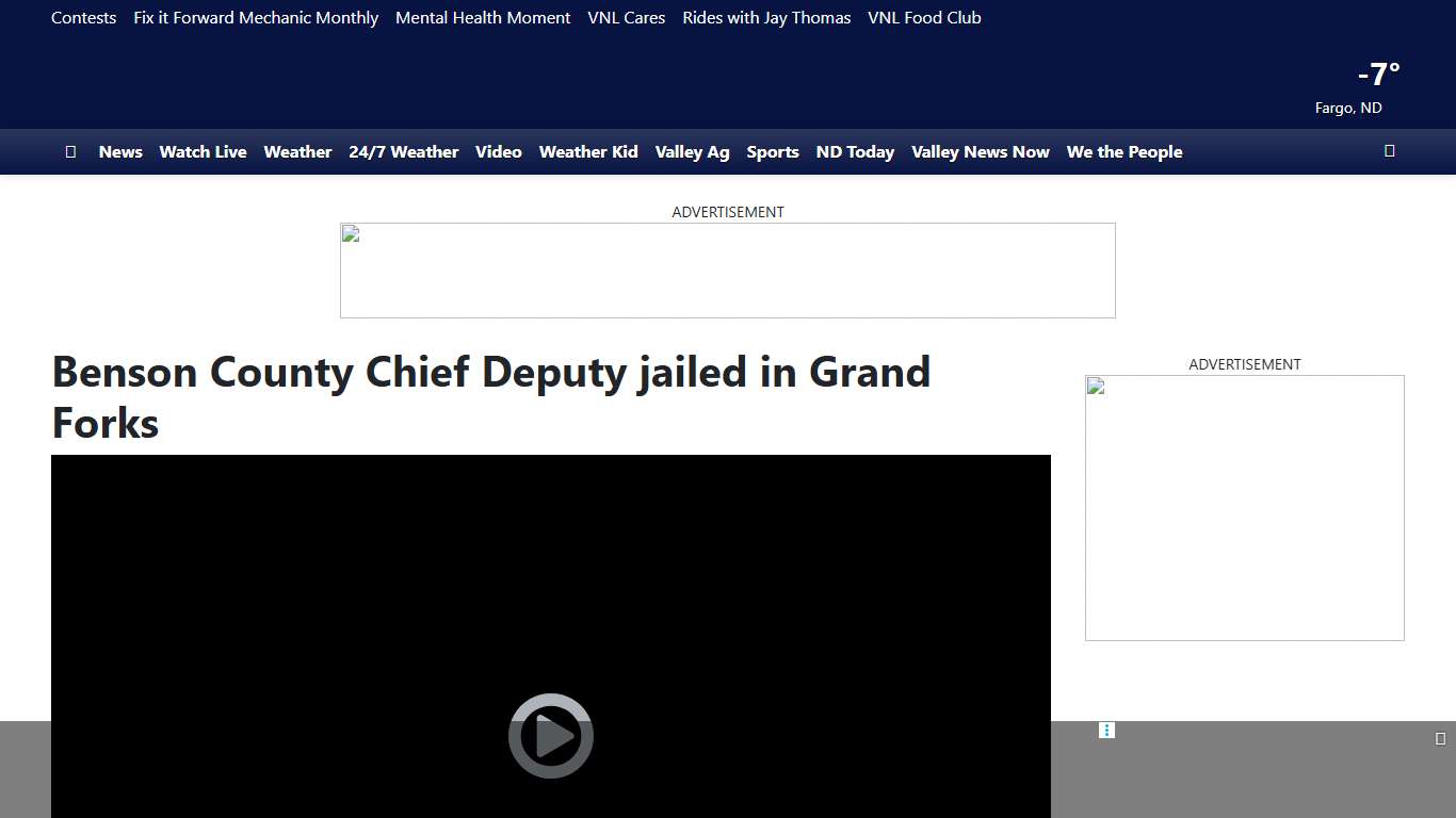 Benson County Chief Deputy jailed in Grand Forks